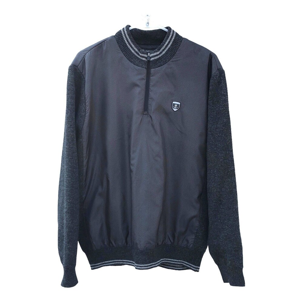 Imperial Quality Pullover Gray 1/4 Zip Long Sleeve Lined Sweater Men M (105CM)
